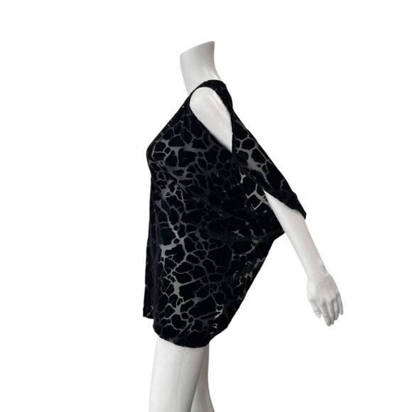 $595 Maria Cornejo Ikram Black Velvet Animal Print Sheer Cold Shoulder Top sz 8 - Picture 3 of 7